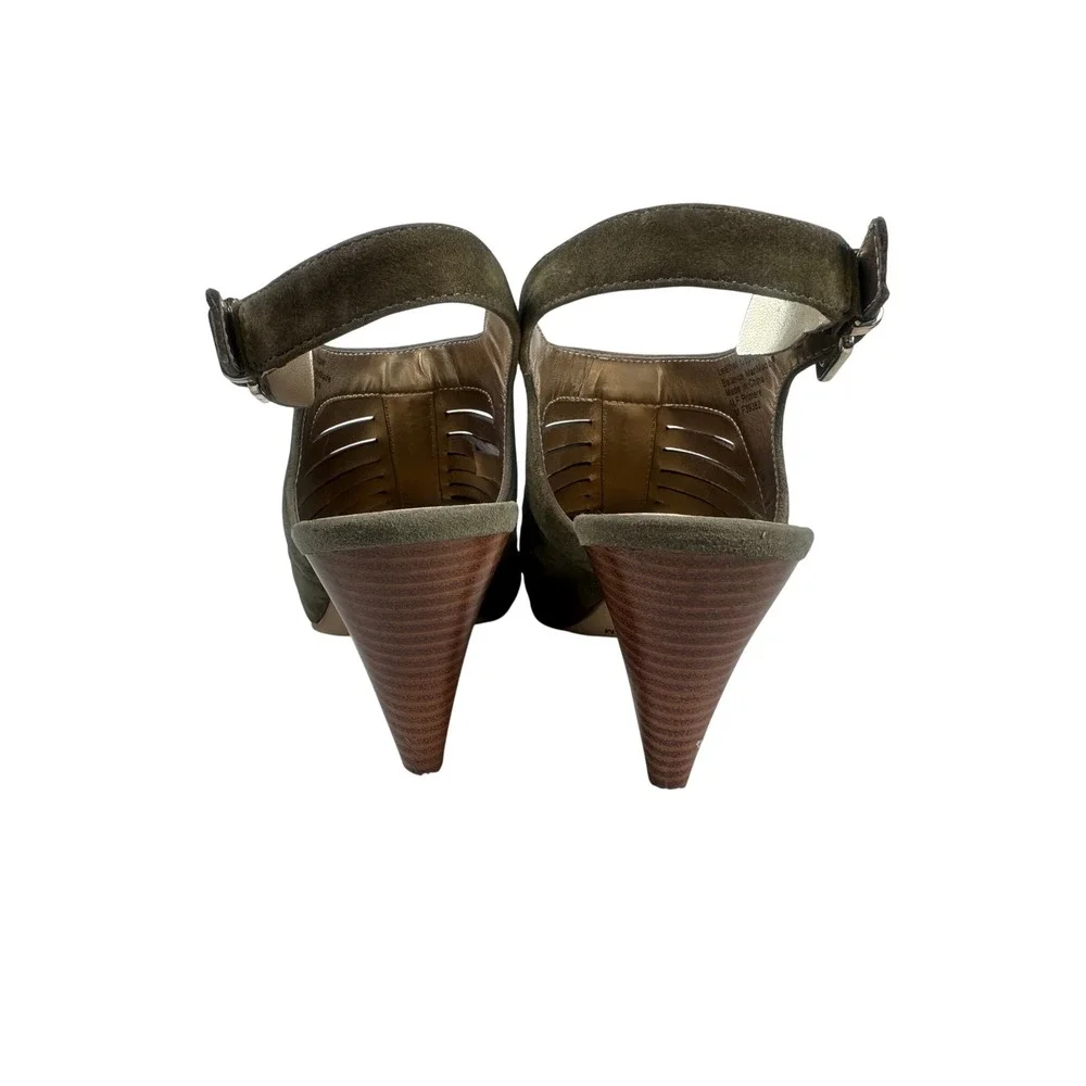 Alfani‎ Olive Green Suede Leather Cut Out Open Toe Slingback Heels Women 7M